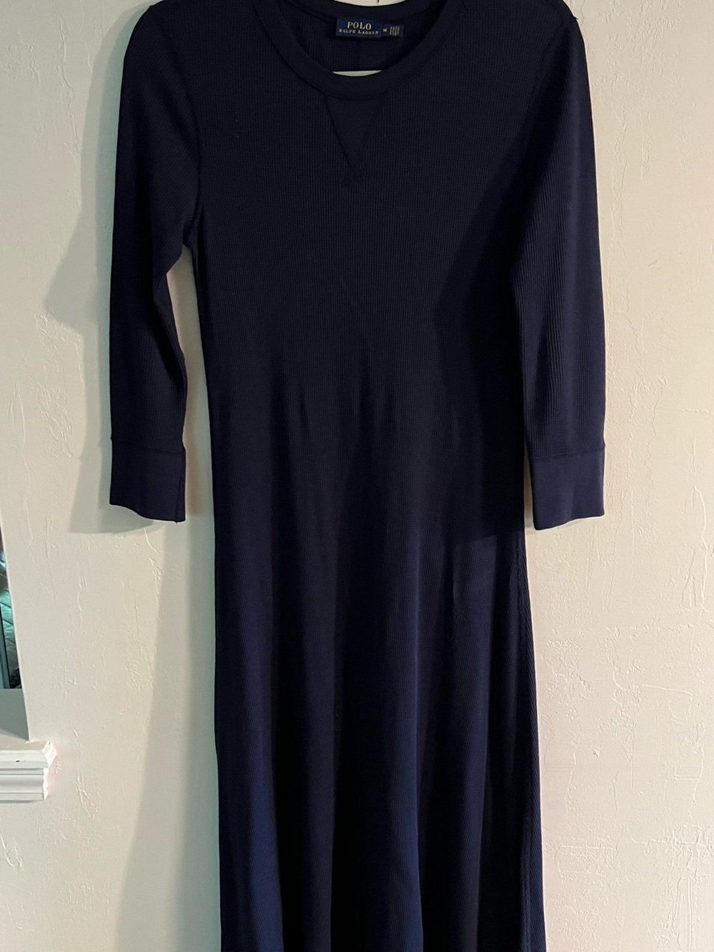 Ralph Lauren Navy Long Sleeve Ribbed Midi Dress